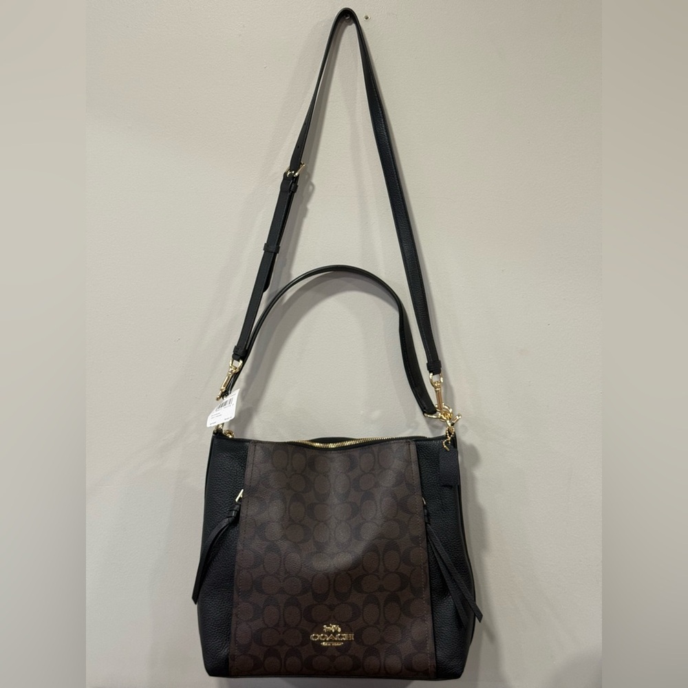 NWT COACH Brown/Black Hobo Saddle Bag Signature Canvas F79993